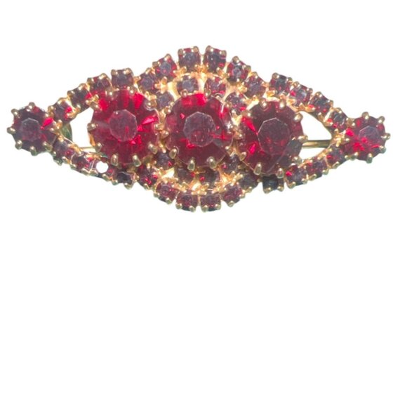 Vtg 10K Gold 6.56g Garnet Glass Brooch '40s Bar Pin Red Rhinestone Unmarked MCM - Picture 15 of 16